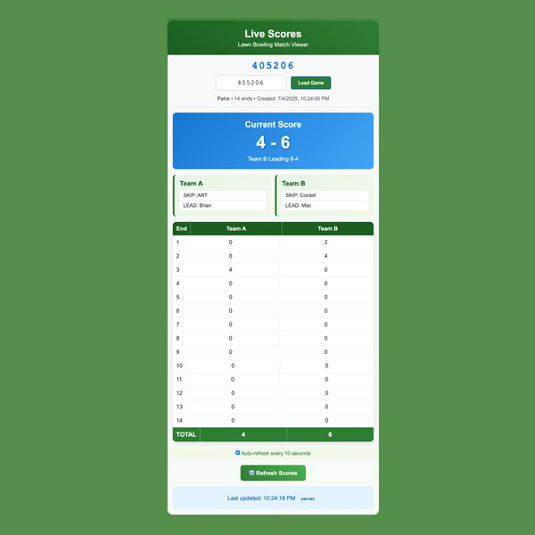 Bowls Live Score live game viewer
